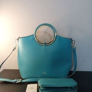 Authentic Cuoieria Fiorentina Italy 8"x15" Genuine Tuscan Blue Leather Satchel.